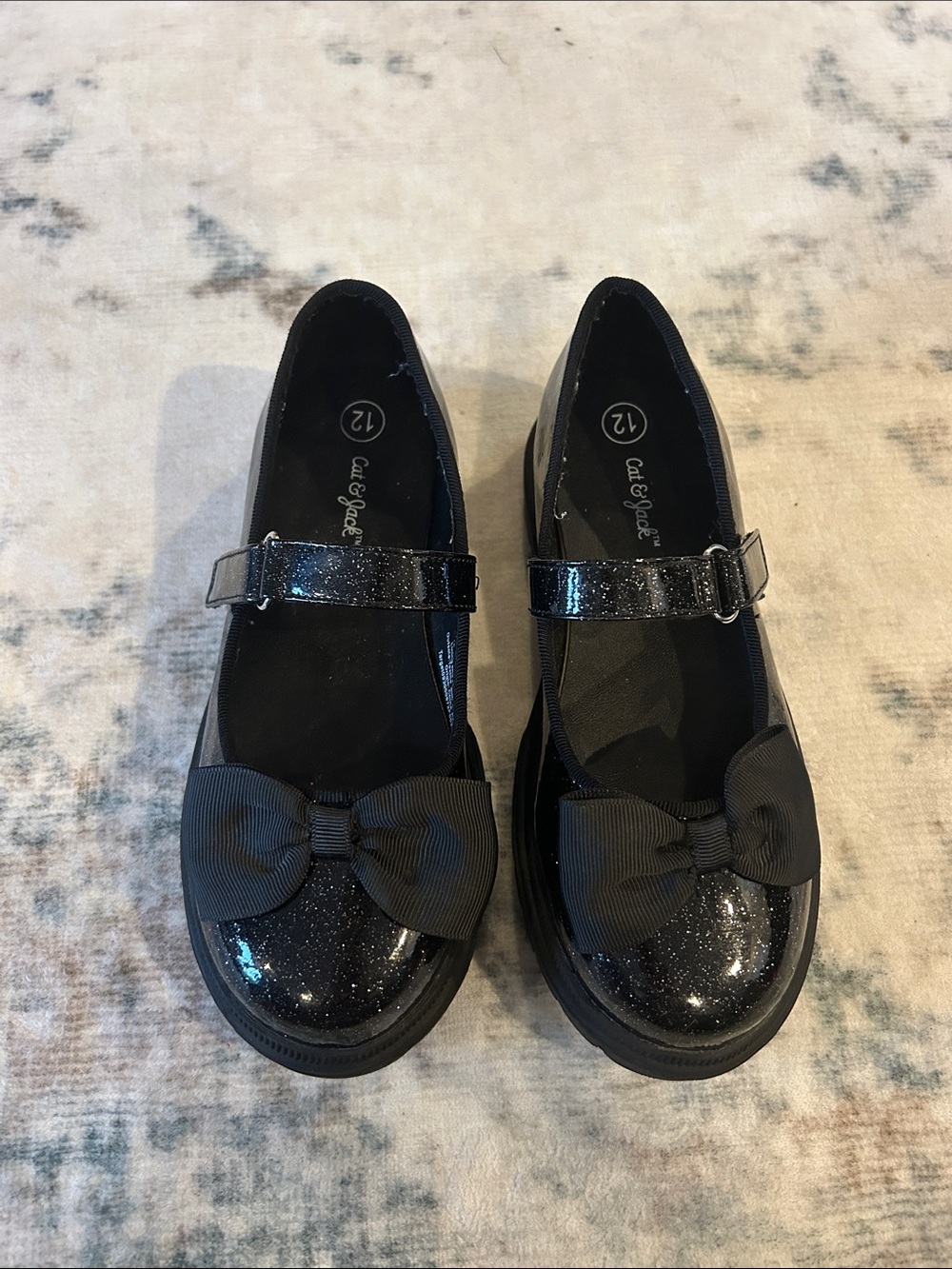 Cat & Jack Black Glitter Mary Jane Flats with Bow Strap